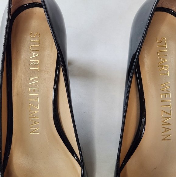 || STUART WEITZMAN || Paton leather pumps, stacked heel, round toe, black - Picture 3 of 8